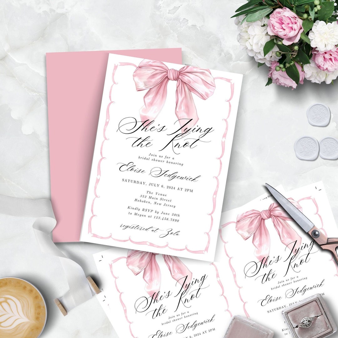 Hochzeitseinladungen Mit Rosa Schleife – Set Mit 25 Karten + Umschlägen, 10,2x15,2 Cm, Für Brautparty & Verlobung