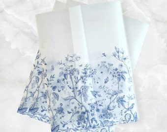 Blue Wedding Vellum Jacket for 5 x 7 Invites, French Toile Vellum Wrap, Printed Vellum Wedding Wrap