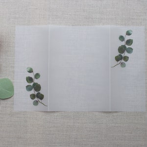 Eucalyptus Vellum Wrap, Sage Vellum Jacket, Pre-folded Vellum Wrap For 5 x 7 Invitations, Greenery Vellum Jacket for DIY Invites image 9