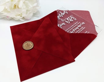 RED Velvet Envelopes, A7 Euro Flap Wedding Envelopes, 5.25 x 7.25 Inner Envelopes, Velvet Wedding Envelopes, Red Velvet Christmas Envelopes
