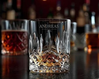 Szklanka do whisky z personalizowanym kubkiem 300ml z imieniem, pomysł na prezent, grawerunek na zamówienie, szklanka do whisky ze szkła kryształowego
