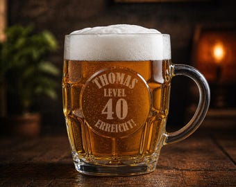 Jarra de cerveza de cristal de 0,5 L, jarra de cerveza, vaso de cerveza con grabado, diseño personalizado, regalo de cumpleaños personalizado