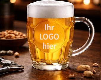 Jarra/vaso de cerveza personalizado de 0,5 L con grabado, diseño personalizado, regalo promocional, regalo corporativo individual hecho de vidrio.