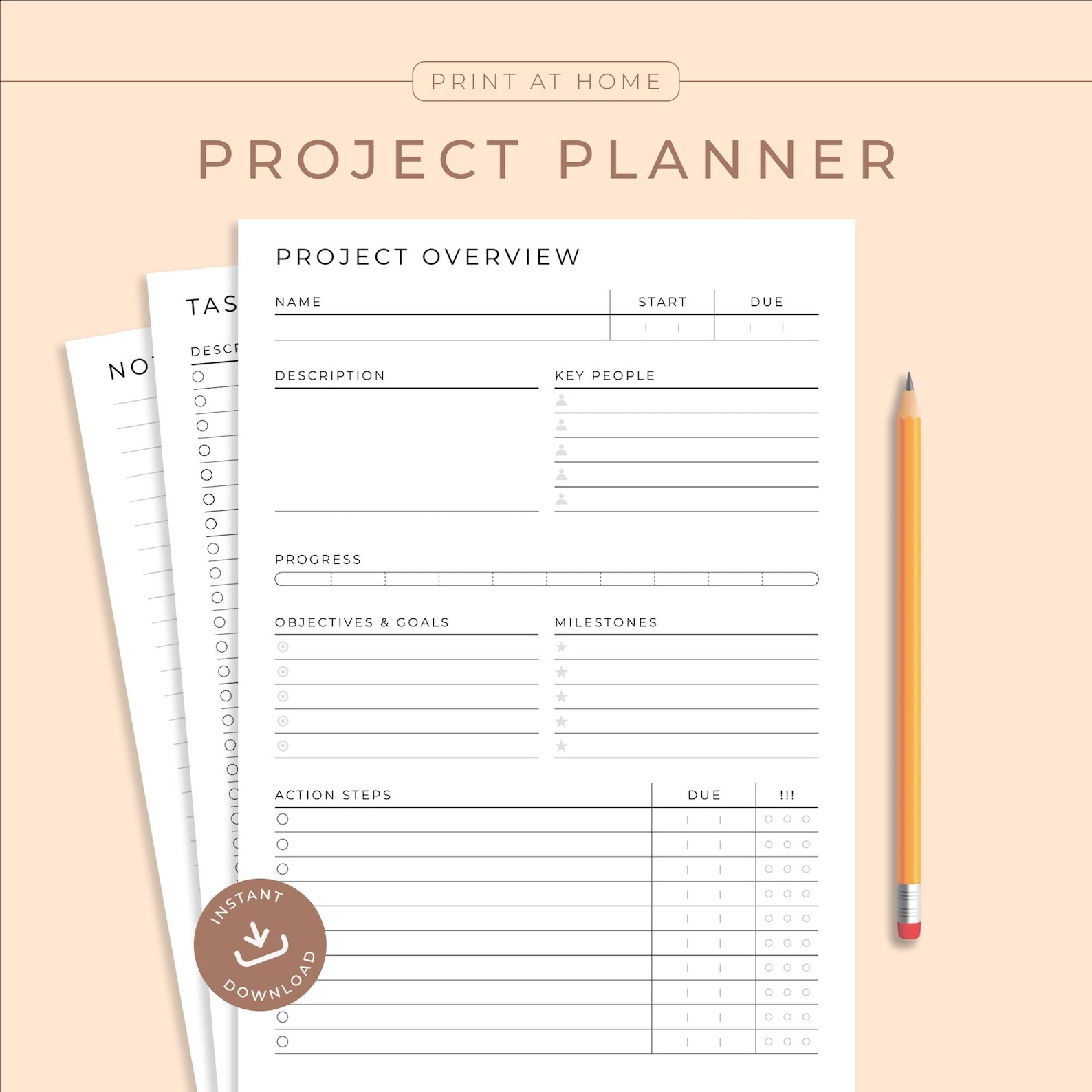 Printable Project Planner, Task List & Goal Tracker for Business Work ...