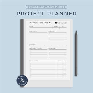 ReMarkable 2 Project Planner, Hyperlinked Planner, Gantt Chart, Timeline Manager, Undated Project Organizer & Tracker, reMarkable Templates
