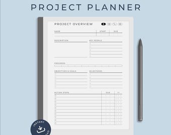 ReMarkable 2 Project Planner, Hyperlinked Planner, Gantt Chart, Timeline Manager, Undated Project Organizer & Tracker, reMarkable Templates