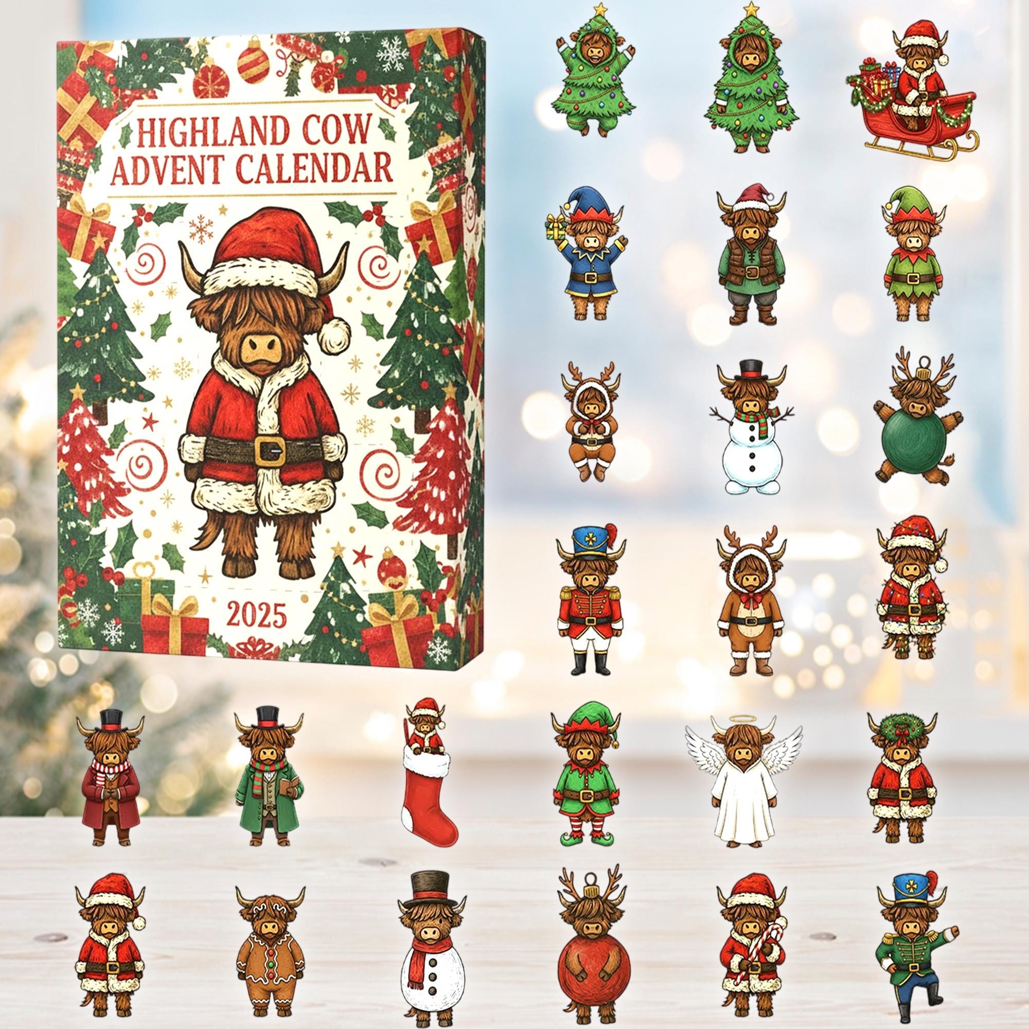 Discover Acrylic Advent Calendar Highland Cow Christmas Ornament Set Farm Animal Decor