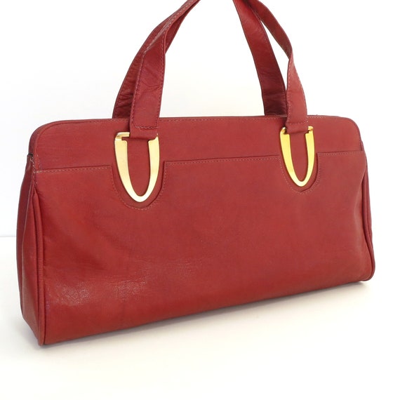 70s vintage large clutch purse bag maroon rust re… - image 1