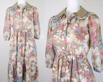 70s dress / vintage 70s prairie floral dress / boho bohemian dress / floral cotton dress