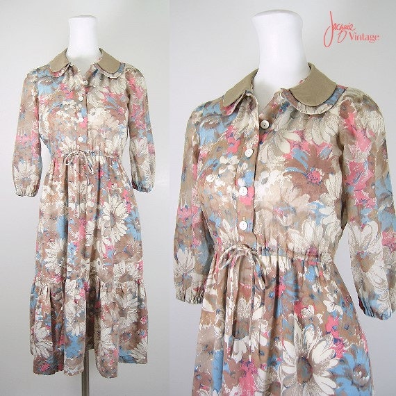 70s dress / vintage 70s prairie floral dress / bo… - image 1