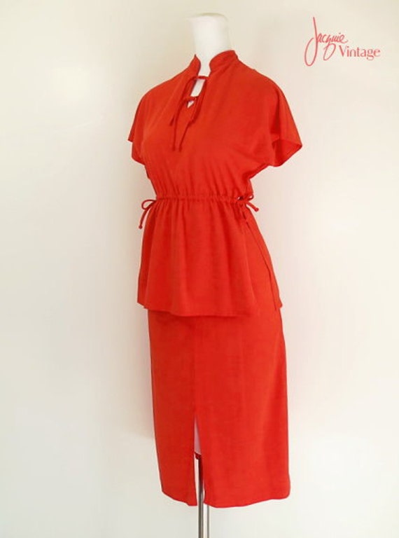 70s dress 2-piece ultrasuede outfit / orange red … - image 2