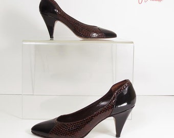 1980s Pierre Cardin Brown Leather Pumps | Vintage Brown Heels, US 