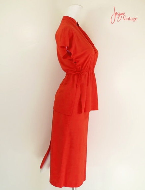 70s dress 2-piece ultrasuede outfit / orange red … - image 3