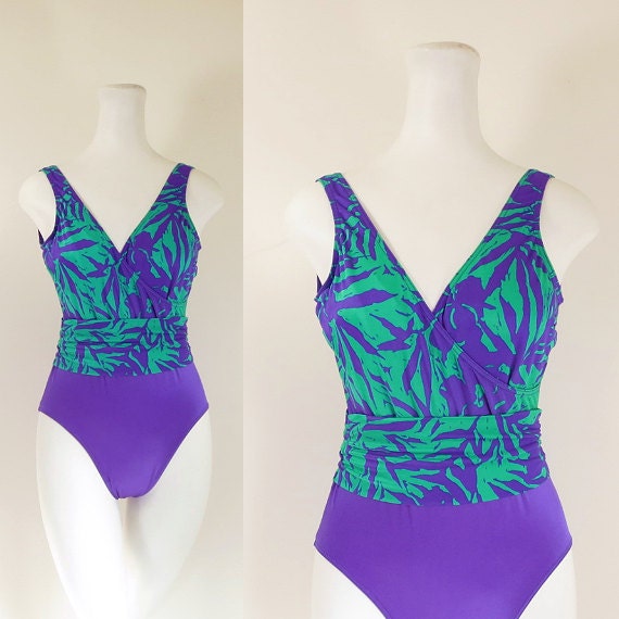 80s one piece swimsuit / 80s swimsuit / 80s purple