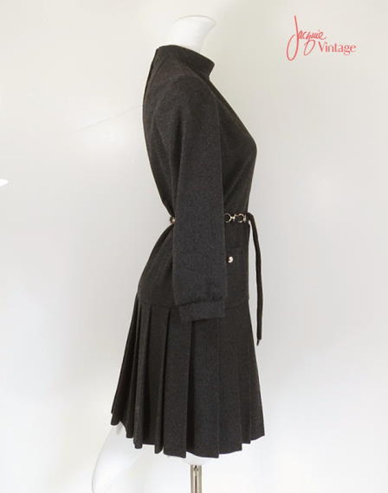 60s mod dress / 60s gray wool flannel dress / 60s drop waist dress / grey 60s dress / preppy 1960s vintage schoolgirl dress / Mayfair dress image 3