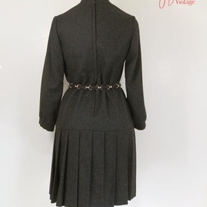 60s mod dress / 60s gray wool flannel dress / 60s drop waist dress / grey 60s dress / preppy 1960s vintage schoolgirl dress / Mayfair dress image 4