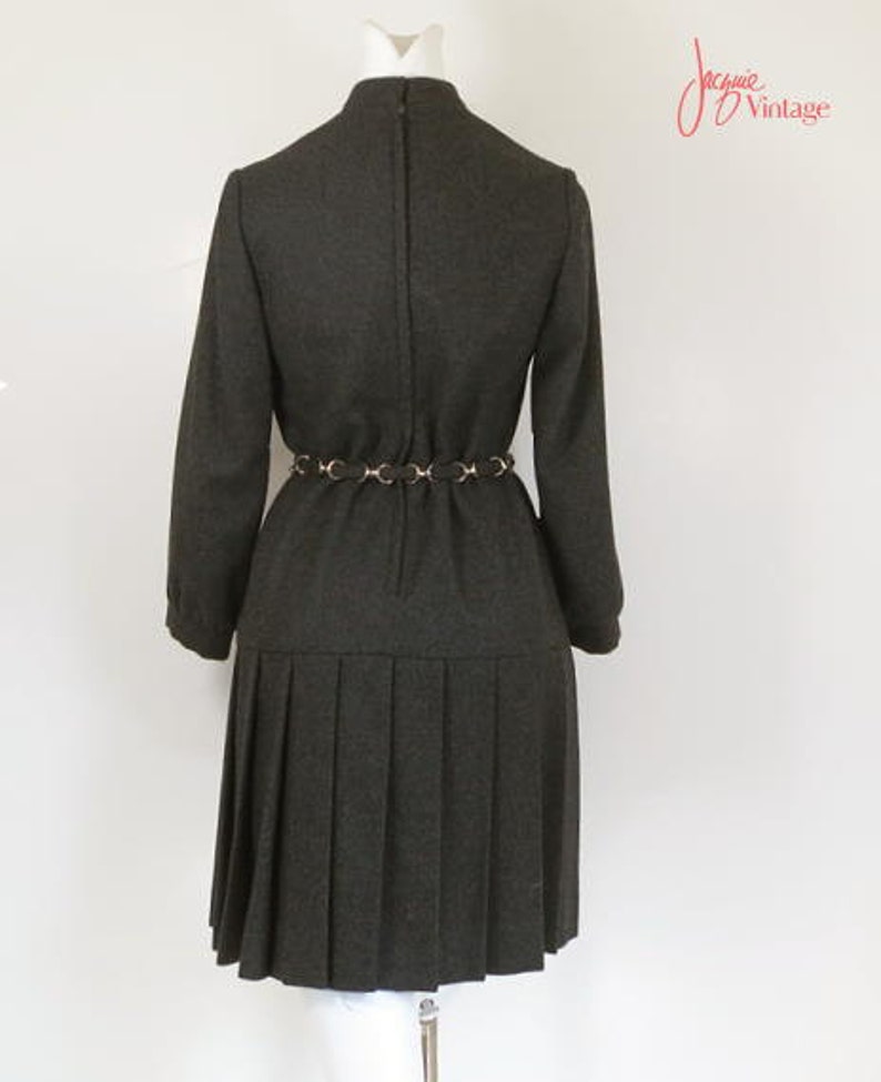 60s mod dress / 60s gray wool flannel dress / 60s drop waist dress / grey 60s dress / preppy 1960s vintage schoolgirl dress / Mayfair dress image 4