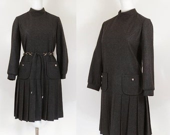 60s mod dress / 60s gray wool flannel dress / 60s drop waist dress / grey 60s dress / preppy 1960s vintage schoolgirl dress / Mayfair dress