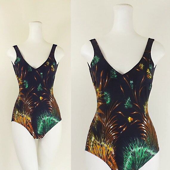 80s swimsuit / 80s navy blue one piece swimsuit se