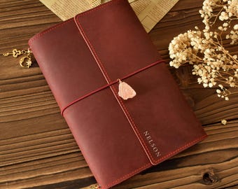 Personalized Leather Journal Cover Trifold, A6 A5 Refillable Traveler’s Journal Custom Charms