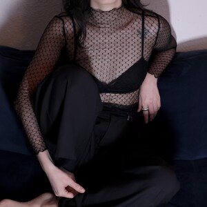 Transparent Mesh Top Black – Gothic Streetwear See Through Shirt, Long Sleeve Layering Top, Rave & Festival Outfit, Unisex Sheer Turtleneck image 7