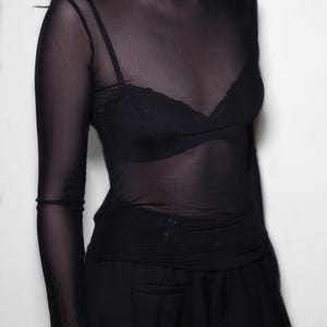Transparent Mesh Top Black – Sheer Long Sleeve Shirt, See Through Layering Top, Rave Outfit, Clubwear, Festival Wear, Unisex