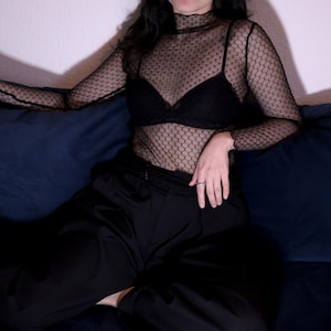 Transparent Mesh Top Black – Gothic Streetwear See Through Shirt, Long Sleeve Layering Top, Rave & Festival Outfit, Unisex Sheer Turtleneck image 6