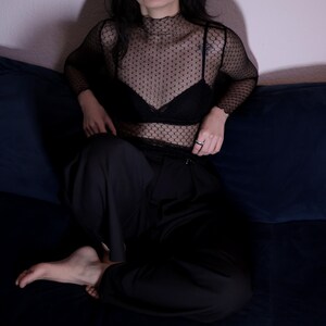 Transparent Mesh Top Black – Gothic Streetwear See Through Shirt, Long Sleeve Layering Top, Rave & Festival Outfit, Unisex Sheer Turtleneck image 3