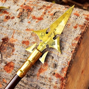 Handmade Viking Spear with Brass Runes | Norse-Inspired Decorative Spearhead | Spear for Collectors, LARP & Cosplay | Birthday Gift For Him