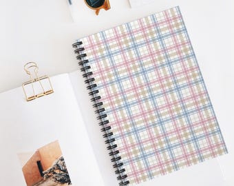 Geruit spiraalvormig notitieboek: 6 x 8" dagboek met zak