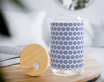 Sipperglas met stippen: 16 oz gehard glas met bamboedeksel