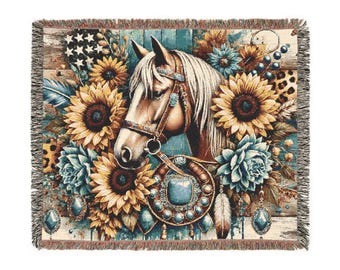 Geweven deken zonnebloem: paardenboerderij decor