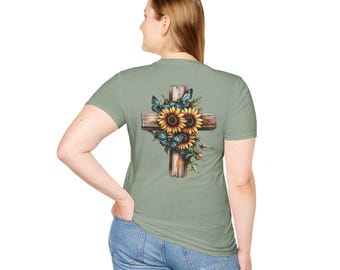 T-shirt met zonnebloemkruis: vintage cottagecore-T-shirt met bloemen