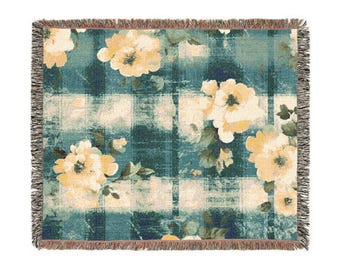 Geweven katoenen deken met bloemen: woondecoratie in vintage stijl