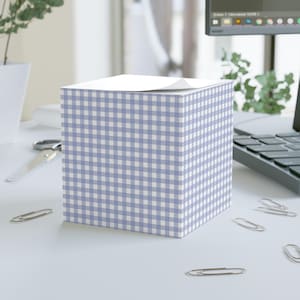 Blue Gingham Note Cube: Decorative Sticky Notes, Office Decor