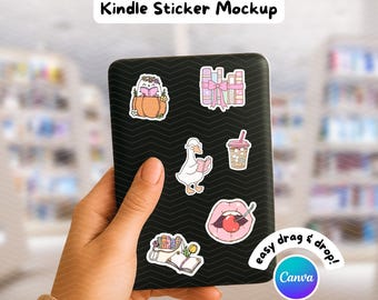 Kindle Sticker Mockup Canva Template, Hand Holding E-Reader Layout, Drag and Drop with Video Instructions, Editable Mockup for Etsy Sellers