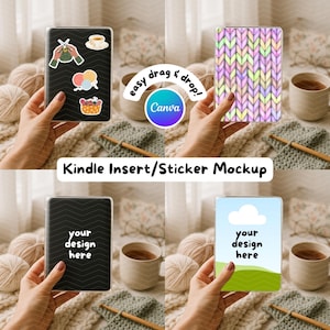 Kindle Insert Mockup Canva Template | Kindle Sticker Mockup | E-Reader Clear Case | Hand Holding Scene Ebook Cover | Bookish Label for Etsy