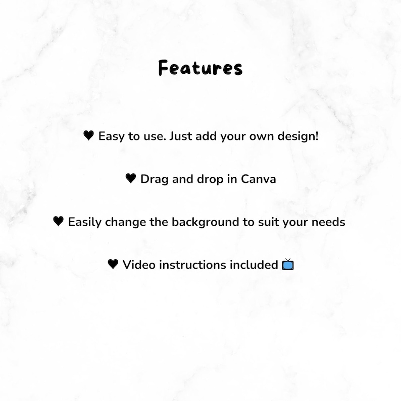 a list of features that can be added to a canvas, including easy use, drag and drop, and changing the background. It also includes video instructions included, which suggests that the image may be a tutorial or instructional guide for using the canvas tool in a specific software or application.