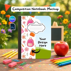 Composition Notebook Mockup, Editable Canva Template for Back to School, Photoshop Digital Files, Custom Canva Design with Video Instruction