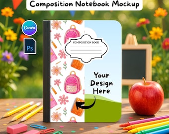 Composition Notebook Mockup, Editable Canva Template for Back to School, Photoshop Digital Files, Custom Canva Design with Video Instruction