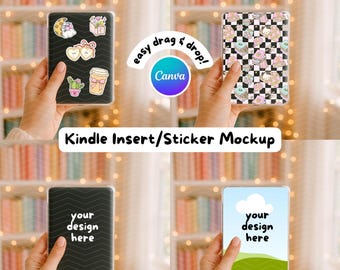 Kindle Insert Mockup Canva Template | Kindle Sticker Mockup | E-Reader Clear Case | Hand Holding Scene Ebook Cover | Bookish Label for Etsy