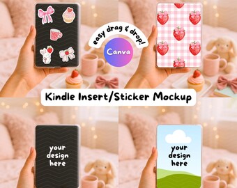 Kindle Insert Mockup Canva Template | Kindle Sticker Mockup | E-Reader Clear Case | Hand Holding Scene Ebook Cover | Bookish Label for Etsy