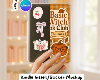 Kindle Insert Mockup Canva Template | Kindle Sticker Mockup | E-Reader Clear Case | Hand Holding Scene Ebook Cover | Bookish Label for Etsy