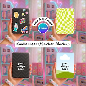 Kindle Insert Mockup Canva Template | Kindle Sticker Mockup | E-Reader Clear Case | Hand Holding Scene Ebook Cover | Bookish Label for Etsy