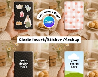 Kindle Insert Mockup Canva Template | Kindle Sticker Mockup | E-Reader Clear Case | Hand Holding Scene Ebook Cover | Bookish Label for Etsy