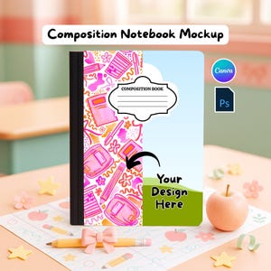 Composition Notebook Mockup, Editable Canva Template for Back to School, Photoshop Digital Files, Custom Canva Design with Video Instruction