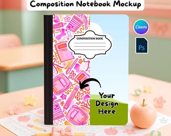 Composition Notebook Mockup, Editable Canva Template for Back to School, Photoshop Digital Files, Custom Canva Design with Video Instruction