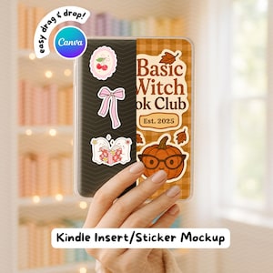 Kindle Insert Mockup Canva Template | Kindle Sticker Mockup | E-Reader Clear Case | Hand Holding Scene Ebook Cover | Bookish Label for Etsy
