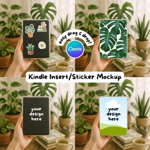Kindle Insert Mockup Canva Template | Kindle Sticker Mockup | E-Reader Clear Case | Hand Holding Scene Ebook Cover | Bookish Label for Etsy