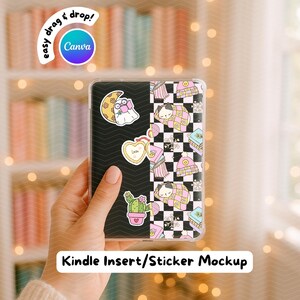Kindle Insert Mockup Canva Template | Kindle Sticker Mockup | E-Reader Clear Case | Hand Holding Scene Ebook Cover | Bookish Label for Etsy image 2